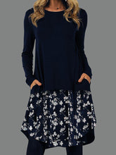 Pockets Shift Round Neck Long Sleeve Dresses